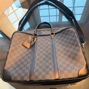 Checkered Louis Vuitton  Black and Gray Men's Briefcase Bag